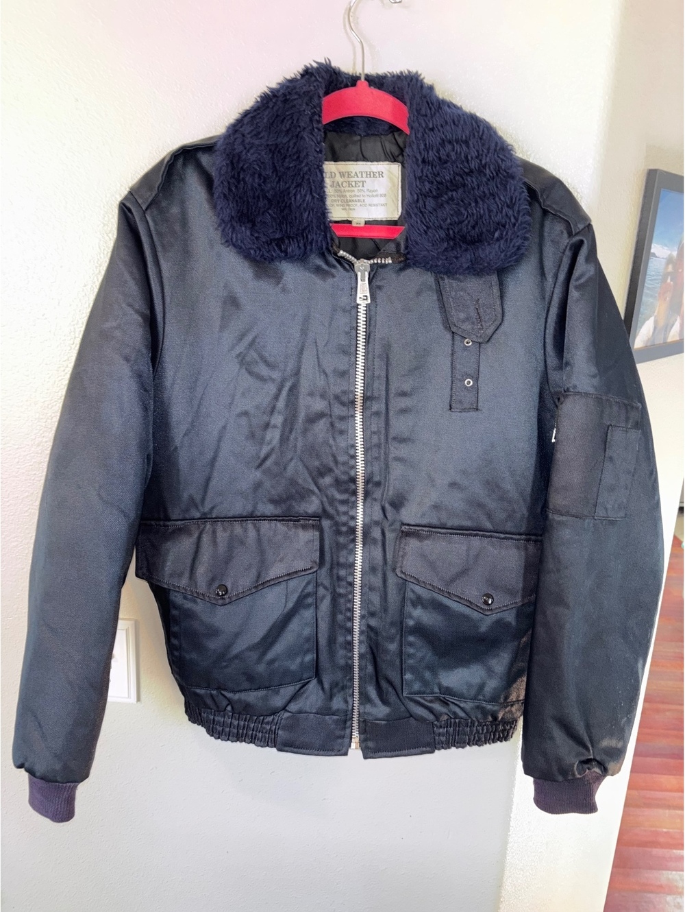 Vintage Sujac Wackenhut Cold Weather Security Flight Bomber Jacket Navy Men's M